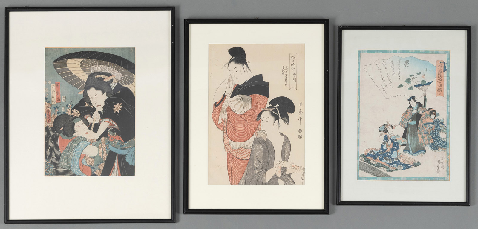 <b>Two woodblock prints and a reprint with depictions of figures</b>