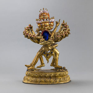 <b>Feuervergoldete Bronze des Hevajra in yab-yum</b>