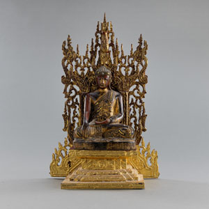 <b>A GILT-LACQUERED WOOD FIGURE OF BUDDHA AND A GILT WOOD THRONE</b>