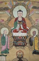 <b>AN ANONYMOUS PAINTING OF BUDDHA SHAKAYAMUNI WITH KASHYAPA AND ANANDA</b>