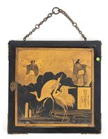 <b>A FIGURAL AND CRANE DECORATED MIRROR BOX</b>