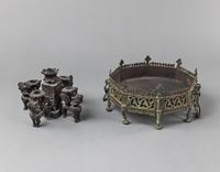 <b>A BRONZE CENSER AND FIVE-PART CANDLESTICK</b>