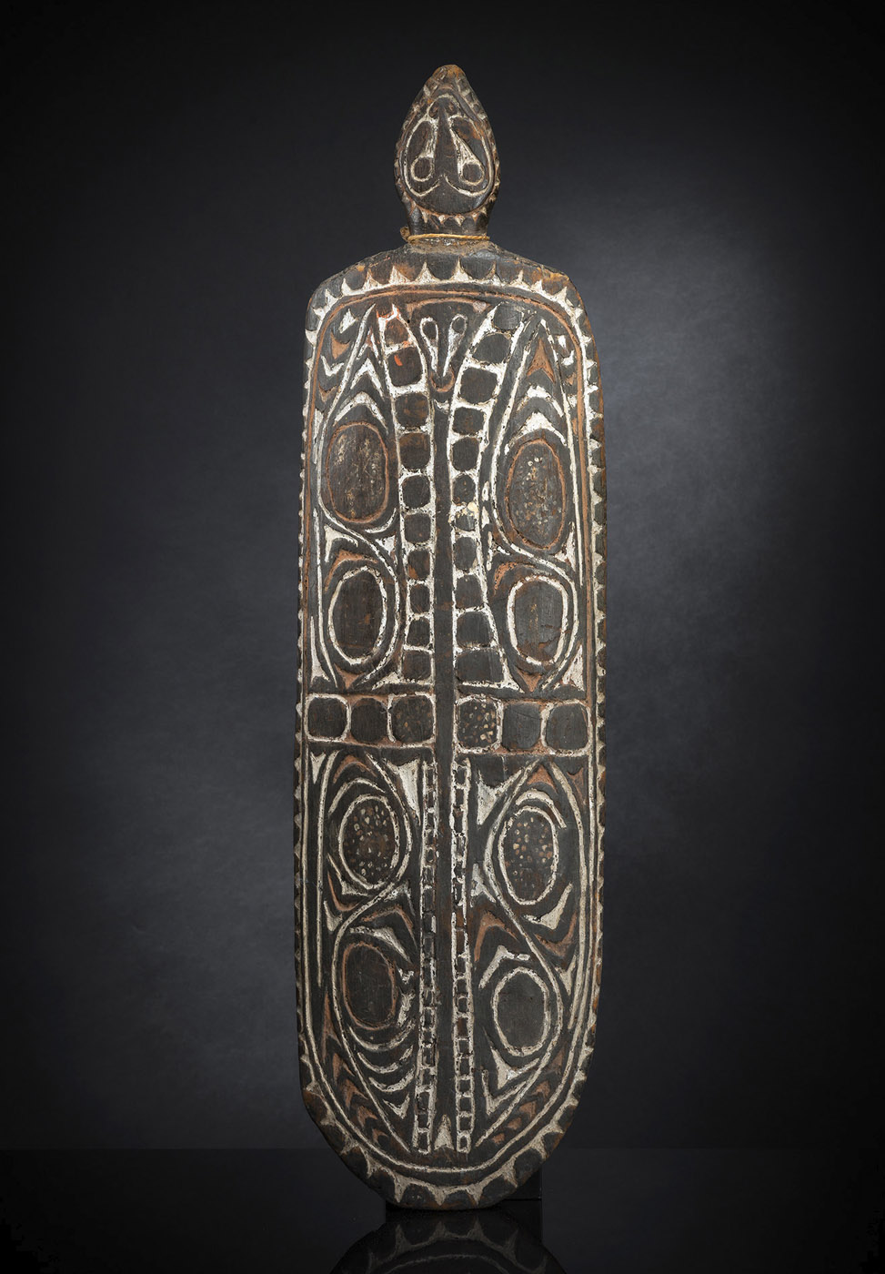 <b>A FINE CARVED ASMAT SHIELD WITH REMNANTS OF COLOUR</b>